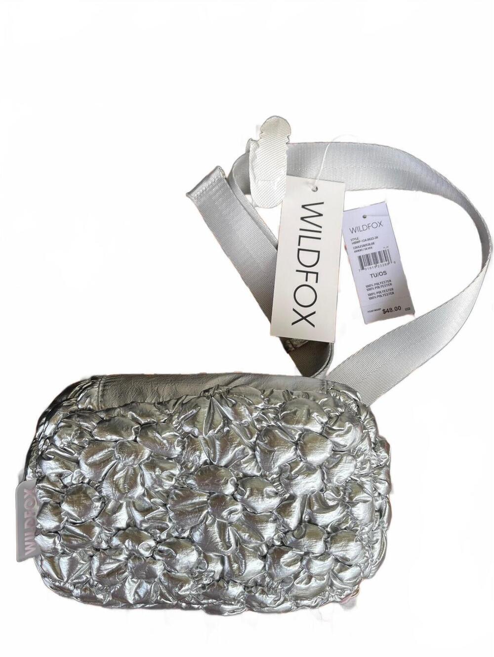Wildfox Silver Puffer Crossbody / Bum Bag, a metallic silver quilted puffy bag